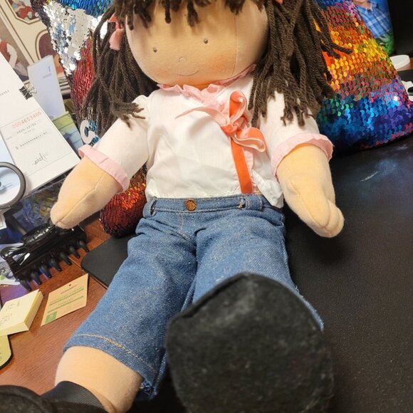 Pottery Barn Kids Chloe Cloth Rag Doll 15" Soft Bendable Legs Brown Hair Ex Con - Picture 2 of 5